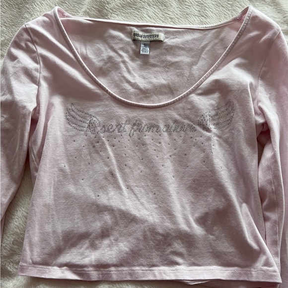 Tops | Urban Outfitters Light Pink Cropped Long Sleeve With Rhinestones ...